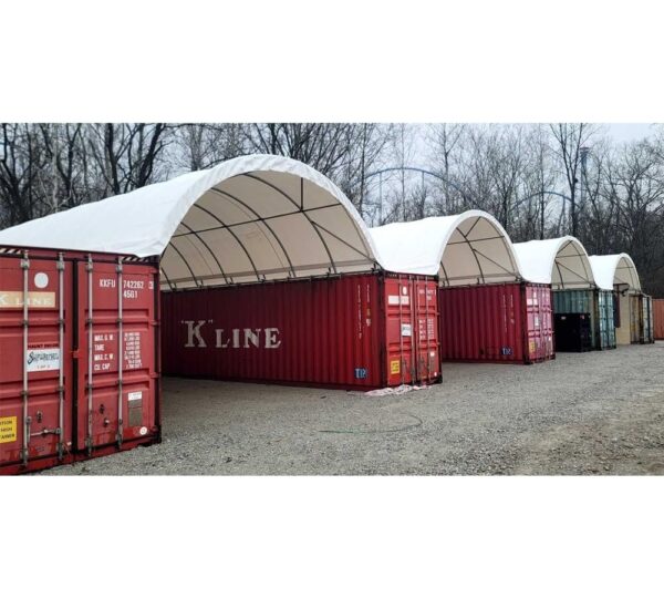 Mytee Products 40′(L) x 20′(W) Shipping Container Canopy Shelter – 21 Oz 610 GSM PVC White Cover Storage Container Roof with No End Walls – Durable & Weather-Resistant 40′ (L) x 20′ (W) - Image 7