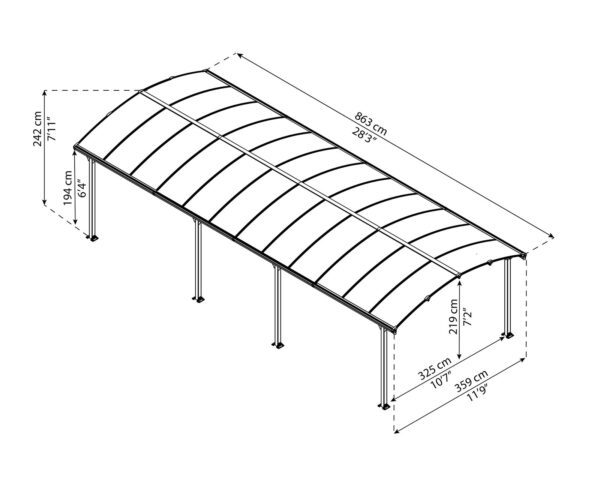 Palram – Canopia Arcadia 8500 Carport – 12′ x 28′ – Bronze/Gray 12′ x 28′ - Image 7