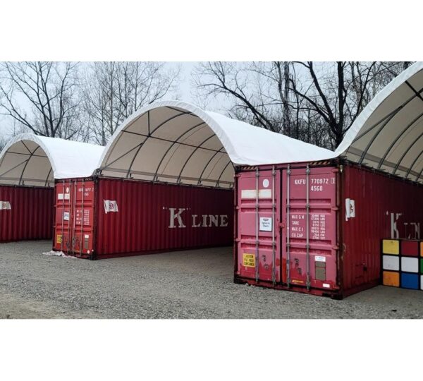 Mytee Products 40′(L) x 20′(W) Shipping Container Canopy Shelter – 21 Oz 610 GSM PVC White Cover Storage Container Roof with No End Walls – Durable & Weather-Resistant 40′ (L) x 20′ (W) - Image 9