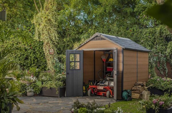 Keter Newton 7.5×9 Large Resin Outdoor Storage Shed Kit – Perfect to Store Patio Furniture, Garden Tools, Bike Accessories, and Lawn Mower, Mahogany Brown - Image 12