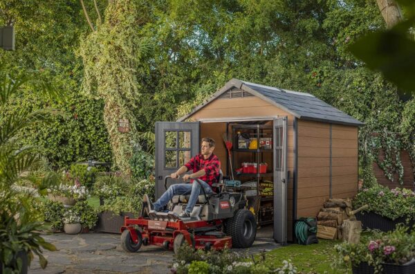 Keter Newton 7.5×9 Large Resin Outdoor Storage Shed Kit – Perfect to Store Patio Furniture, Garden Tools, Bike Accessories, and Lawn Mower, Mahogany Brown - Image 2