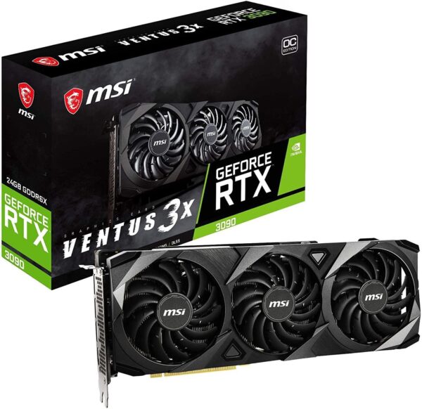 MSI GeForce RTX 3090 VENTUS 3X 24G OC Gaming Graphics Card – 24GB GDDR6X, 1725 MHz, PCI Express Gen 4, 384-bit, 3x DisplayPort v1.4a, HDMI 2.1